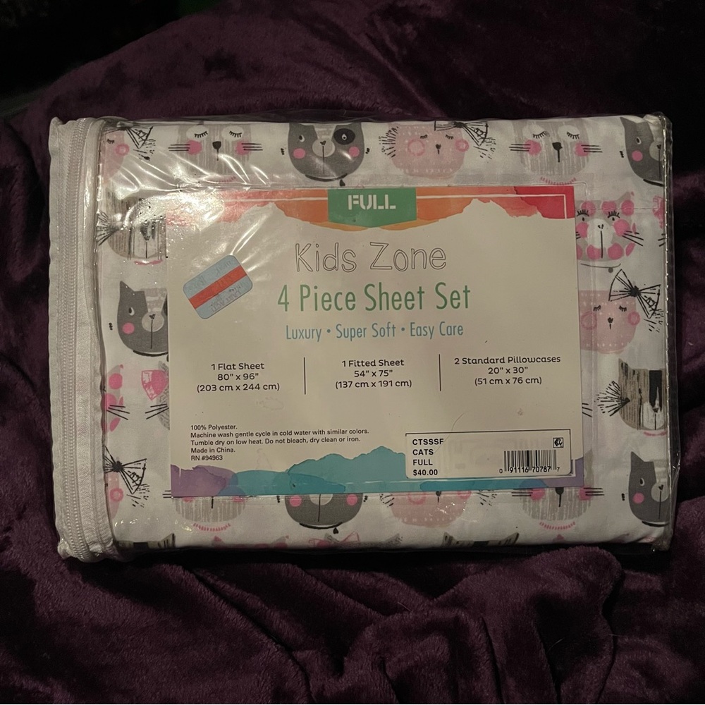 4 piece sheet set (full) cat print